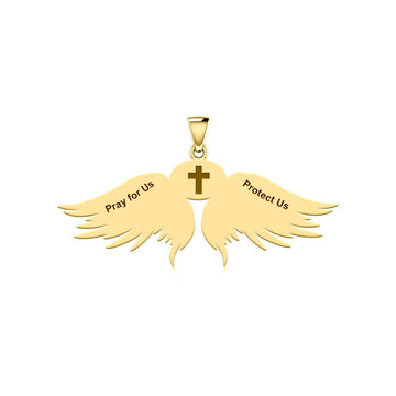 Guardian Angel Wings Solid Gold Pendant with Capricorn Zodiac Sign GPD5512 - Jewelry